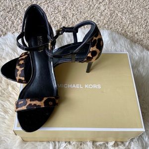 Michael Kors leopard print calf hair sandals